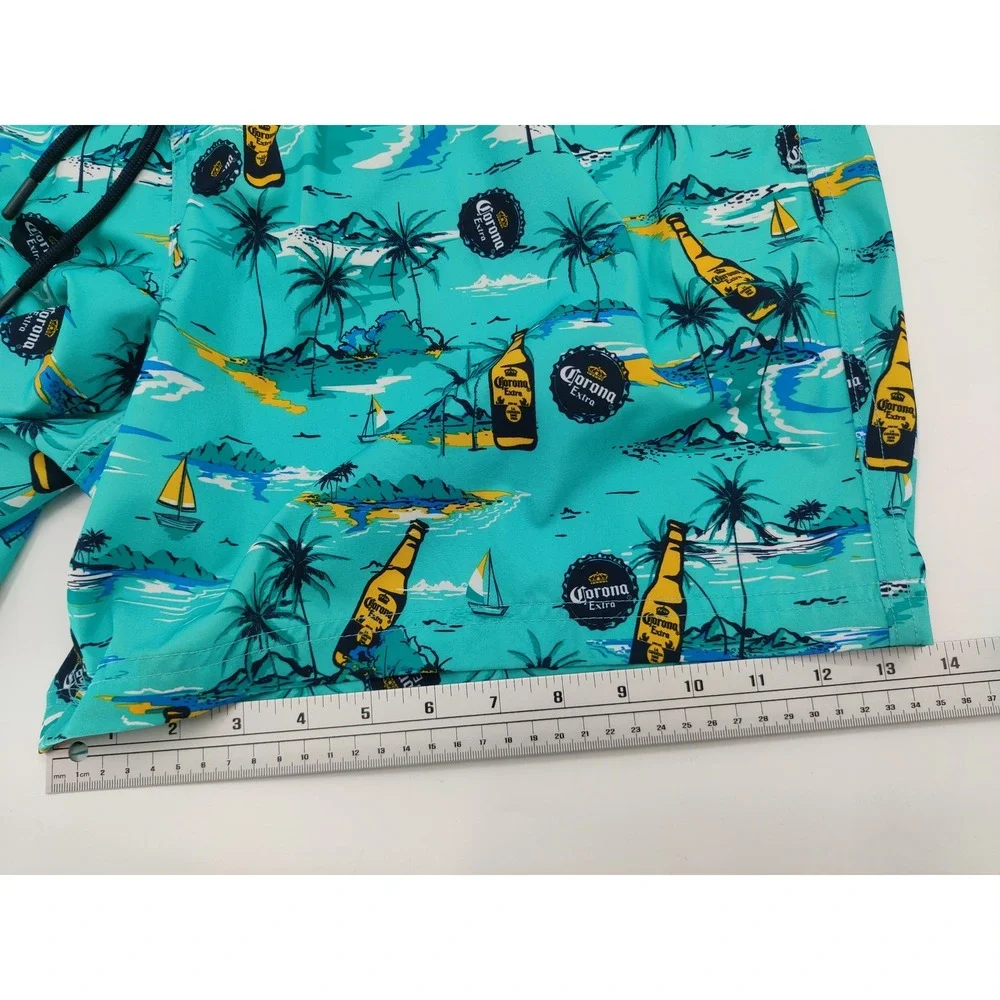 Corona‎ Extra Mens Swim Trunks Turquoise Tropical Beer Print Board Shorts 2XL